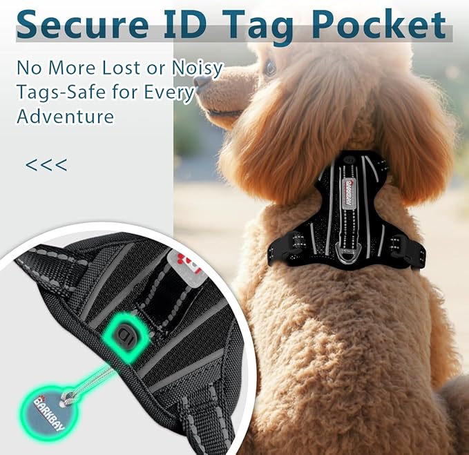 BARKBAY Dog Harness No Pull with ID Tag Pocket - Heavy Duty, Reflective, Easy Control for Small Dogs(Black,S)
