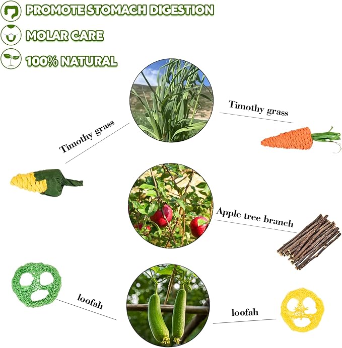 Grass House for Rabbits,Sangle Sopffy,Hand Woven Bunny Grass House,Natural Grass Hideaway for Bunny Guinea Pig Chinchilla Ferret Hamster Squirrel with Rabbit Chew Toys (1 Set, 11.8 * 7.8 * 7.8 inch)