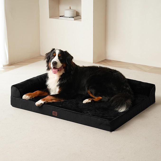 EHEYCIGA Large Dog Bed Memory Foam for Crate, Orthopedic Dog Bed Large Size Dogs with Washable Removable Cover, Waterproof Pet Sofa Couch with Nonskid Bottom, 35x22x6, Black