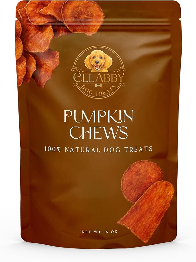 Ellabby Pumpkin Dog Treats – 100% Natural Dehydrated Pumpkin Chews for Dogs, Grain-Free, Low Calorie, High Fiber, Digestive Support, Crunchy Slices (6 oz)