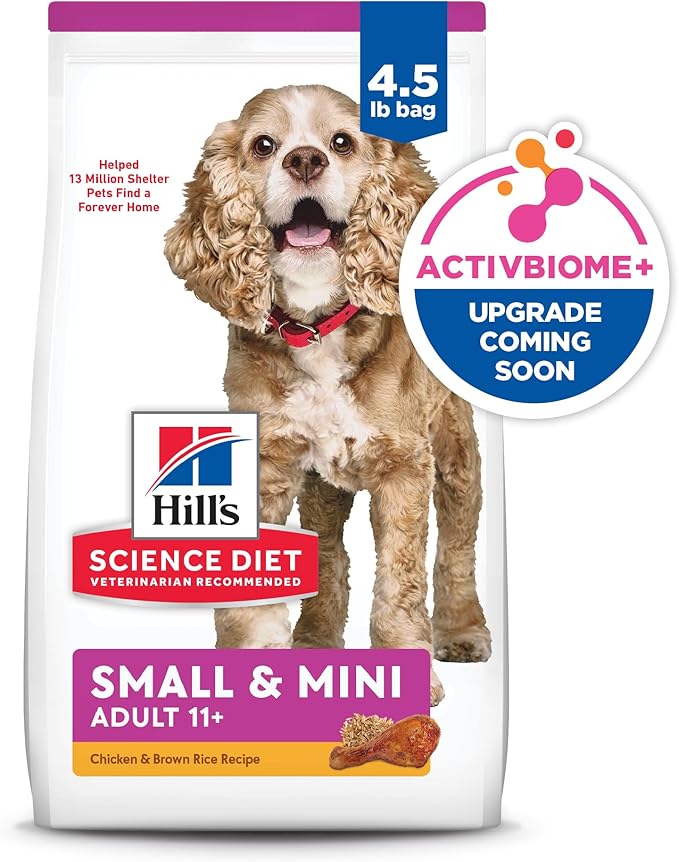 Hill's Science Diet Small & Mini, Senior Adult 11+, Small & Mini Breeds Senior Premium Nutrition, Dry Dog Food, Chicken, Brown Rice & Barley, 4.5 lb Bag