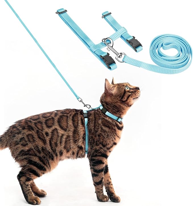 PUPTECK Adjustable Cat Harness and Leash Set Escape Proof Kitten Strap Collar for Walking Travel, SkyBlue