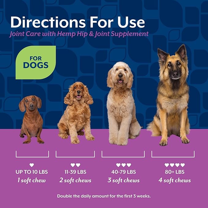 NaturVet Hemp Joint Health, Joint Care Support Supplement for Dogs, Soft Chews, 60ct Made in THE USA