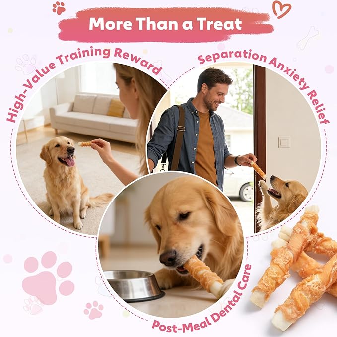 Dog Rawhide Chews Chicken Wrapped Rawhide Dog Treats Long-Lasting Chew Sticks for Teeth Cleaning High-Protein Training Rewards for Medium & Large Breeds Aggressive Chewers Snacks, 9.62 oz