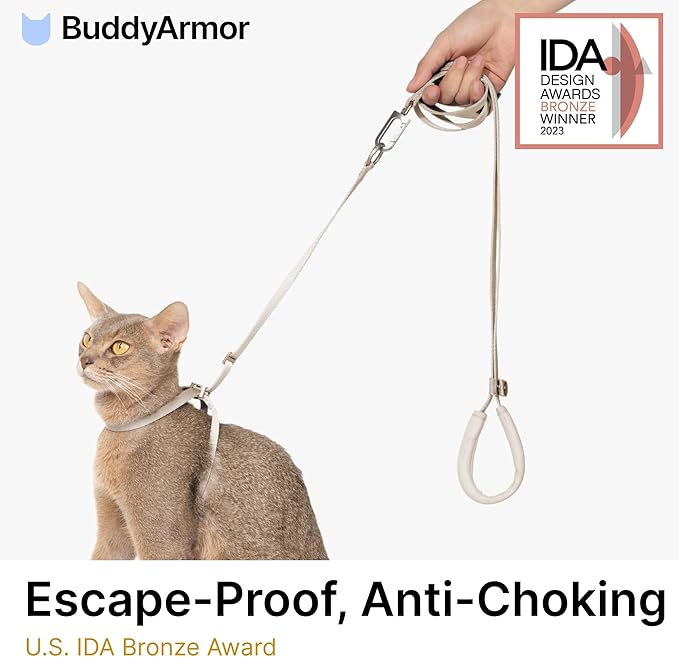 Cat Harness and Leash Set, Escape Proof Cat Harness Lightweight Leash with Padded Handle, Adjustable Leash Harness for Kitten>4lbs Small Large Cats Walking Training (Linen, L)