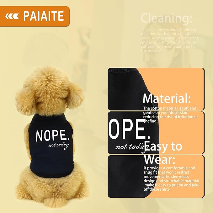 Discover Cozy Cotton Canine Wear: Soft, Lightweight, and Breathable Dog Shirt Vest with Eye-Catching Graphics(Nope not Today), Keeping Your Furry Friend Warm and Comfy! Black XS