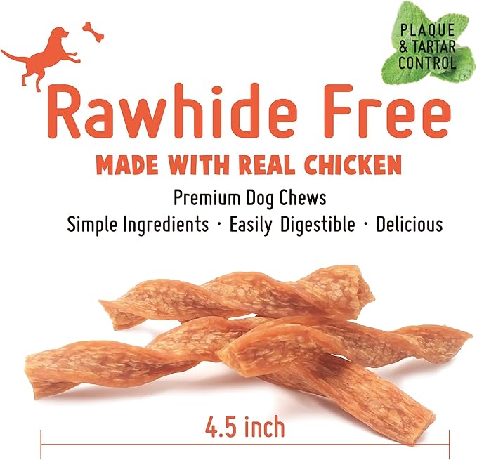 Chicken Dog Chew Twist Sticks, Puffed Human Grade Chicken Dog Treat Sticks, Rawhide Alternative, Easy to Digest 20pcs/Pack