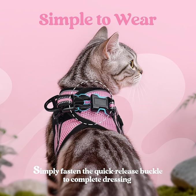rabbitgoo Cat Harness and Leash Set for Walking Escape Proof, Adjustable Soft Kittens Vest with Reflective Strip for Cats, Comfortable Outdoor Vest, Pink, S