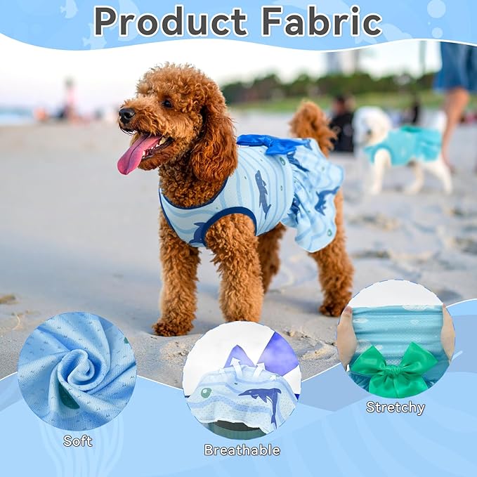 Vehomy 2-Pack Dog Summer Dress Breathable Puppy Cat Dresses with Bowknot Pet Summer Cool Outfits Skirts with Sea Fish Dolphin Patterns for Small Medium Dogs XS