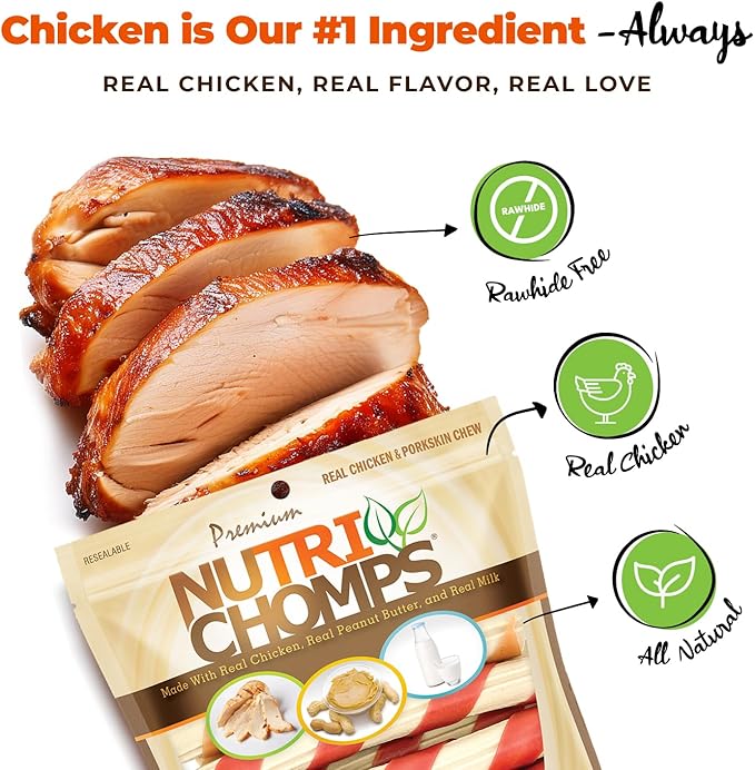 NutriChomps Dog Chews – 6-inch Twists, Easy to Digest, Rawhide-Free Dog Treats, Healthy, 12 Count, Real Chicken, Peanut Butter and Milk flavors