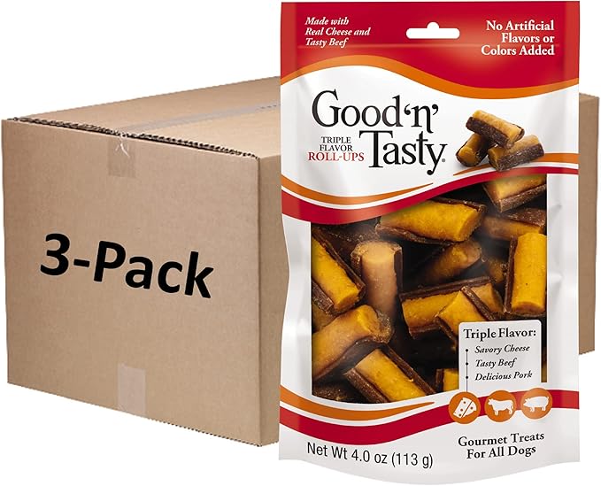 Good 'n' Tasty Triple Flavor Roll Ups with Cheese, Beef, Pork, 12 Ounce (3 Individual Packs of 4 Ounces)