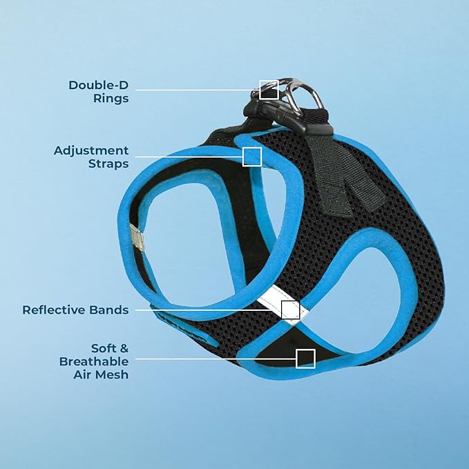 Best Pet Supplies - All Weather Mesh, Reflective, No Pull Harness for Small, Medium Dogs, Cats - Secure with Hook & Loop Fastener, Buckle, Double D-Rings - Blue Trim, XS