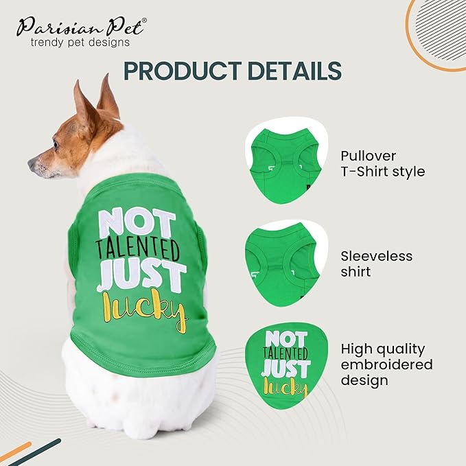 Parisian Pet Dog Shirt – 100% Cotton Green Shirts for Large Dogs – Sleeveless Puppy Vest – Lightweight and Breathable Funny Pet Apparel – St. Patrick’s Day Dog Clothes - Stretchy T Shirts for Dogs