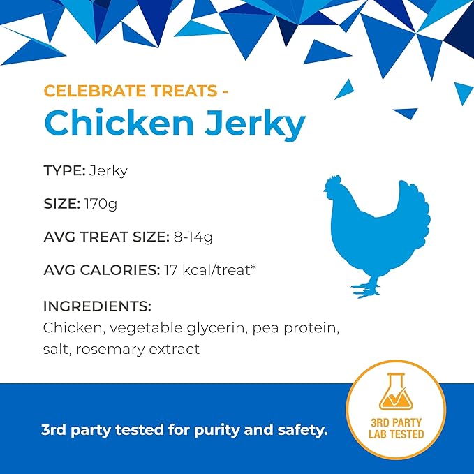 Celebrate Jerky Treats Chicken – Veterinarian Developed Chicken Jerky Dog Treats, Minimal Ingredients, High Protein