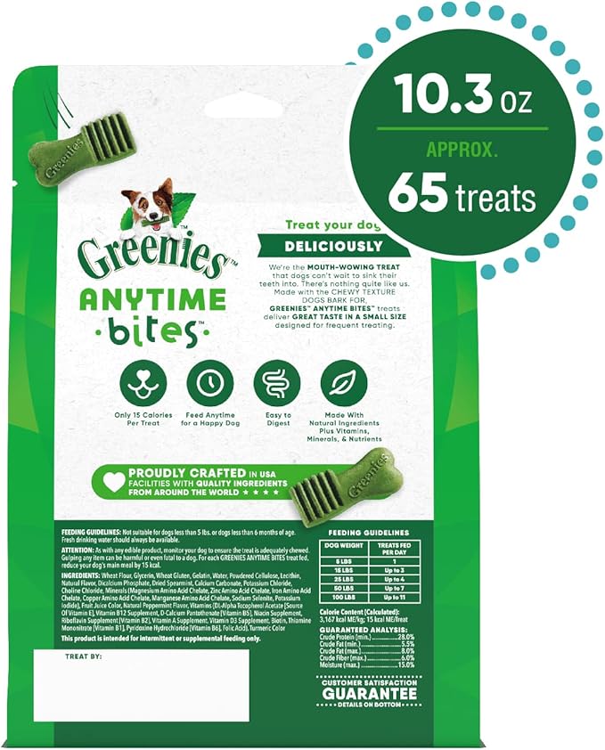 Greenies Anytime Bites Dog Treats, Mint Flavor, Dog Training Treats, 10.3 oz. Bag