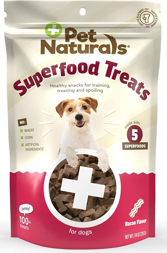 Pet Naturals Superfood Dog Treats with Blueberry and Kale - No Corn, Wheat or Artificial Ingredients - Bacon Flavor, 100 Chews (Pack of 1)