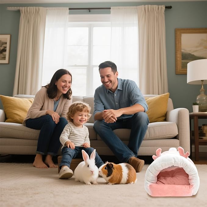 Guinea Pig Hideout, Warm Bed for Guinea Pig,Rabbits, Chinchillas, Guinea Pig Bed, Cozy Small Animal Winter Shelter (Pink, Medium)