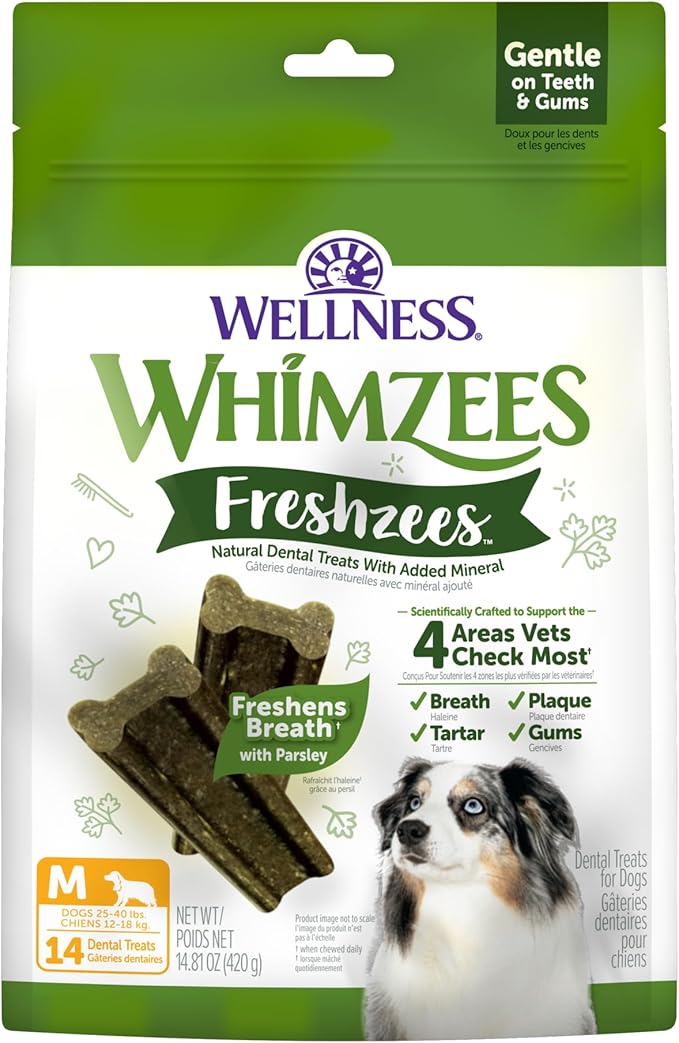 WHIMZEES Wellness Freshzees Dog Dental Treats, Medium Size Stick, (14 Count)