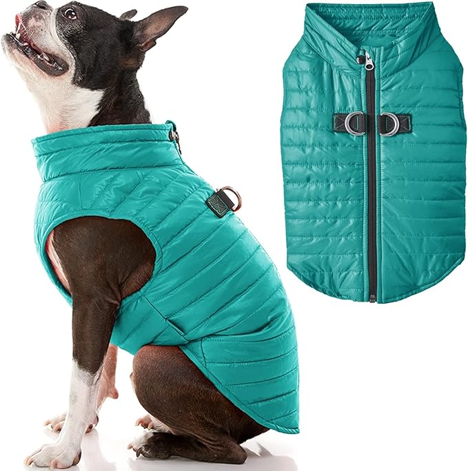 Gooby Puffer Vest - Turquoise, X-Small - Ultra Thin Zip Up Wind Breaker with Dual D Ring Leash - Water Resistant Small Dog Sweater Coat - Boy or Medium