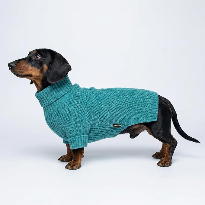 Fitwarm Turtleneck Dog Knitted Sweater, Thermal Winter Clothes for Small Dogs - Boy, Girl, Doggy Pullover Jumper, Pet Outfit, Teal Blue, XS