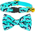 Oceanic Sharks Cat Breakaway Collar Bow Tie with Bell, Wedding/Birthday Cat Accessories
