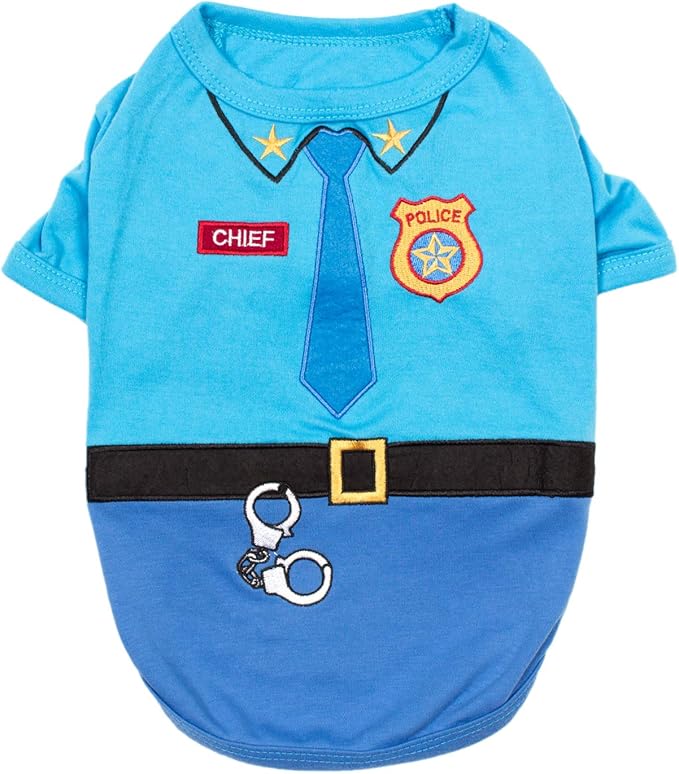 Parisian Pet Police Dog Costume - 100% Cotton Blue Dog Clothes for Medium Dogs - Lightweight Puppy Outfits - Funny Schitzu Clothes - Cute Cop Uniform Pet Shirt - Stretchy T Shirt for Dogs