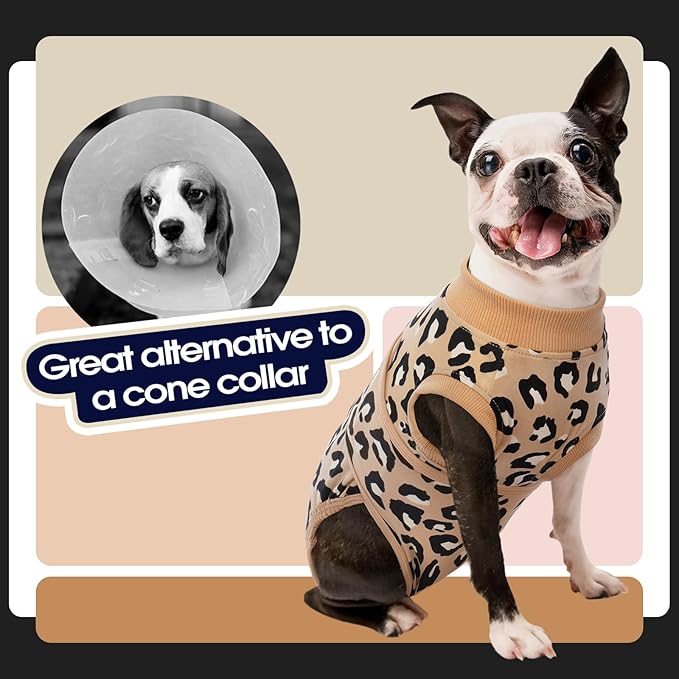 FUAMEY Recovery Suit for Dogs After Surgery,Soft Breathable Dog Bodysuit E-Collar & Cone Alternative Surgical Suit,Male Female Dog Neuter Spay Suits Anti Licking Wounds Onesie Brown Leopard L