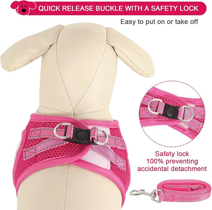 YIMEIS Dog Harness and Leash Set, No Pull Soft Mesh Pet Harness, Reflective Adjustable Puppy Vest for Small Medium Large Dogs, Cats (Rose Red, Small (Pack of 1)