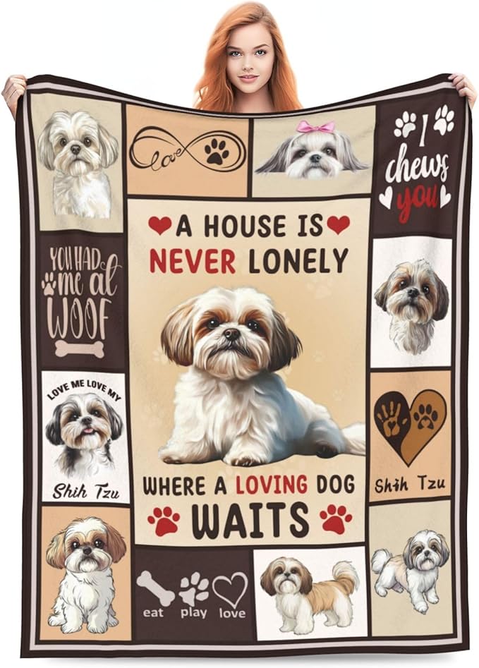 Shih Tzu Gifts Blanket, Dog Throw Blankets, Shih Tzu Stuff Animal Gift for Women Boys Girls Men Lover Adult Cozy Fleece Flannel Bedding Plush for Couch Sofa Bed Decor 80"X60"