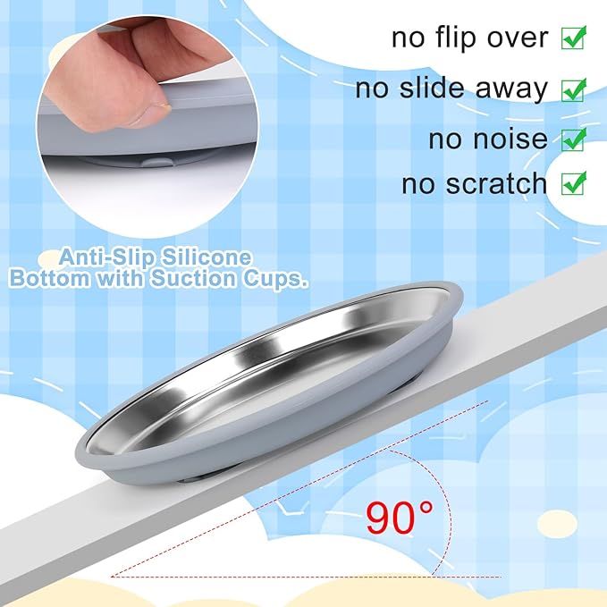 Cat Food Bowls 2 Pack, Wide and Shallow Stainless Steel Cat Bowls with Non-Slip Bottom, Metal Whisker Friendly Pet Dishes for Dry, Wet and Can Food