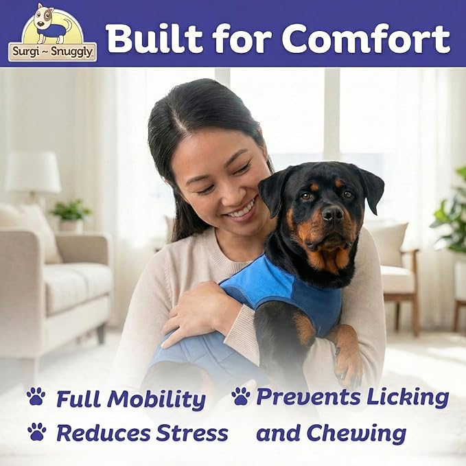 Surgi Snuggly Dog Surgery Recovery Suit - Dog Onesie for Post Surgery Recovery, Female Spay & Male Neuter - Surgical Suit for Dogs, E-Collar Cone Alternative, Double Blue - 2XL Small - 28" - 32" (EC)