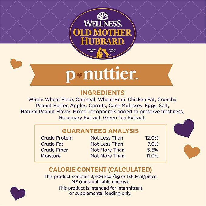 Old Mother Hubbard Wellness P-Nuttier Dog Biscuits, Natural, Training Treats, Peanut Butter Flavor, Large Size, (20 Pound Box)