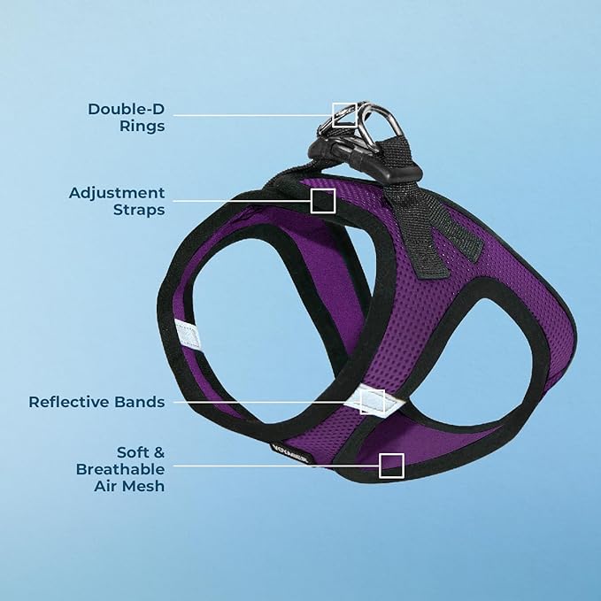 Best Pet Supplies Voyager Step-in Air Harness - All Weather Mesh, Reflective, No Pull Harness for Dogs, Cats - Secure with Hook & Loop Fastener, Buckle, Double D-Rings - Purple/Black Trim, S