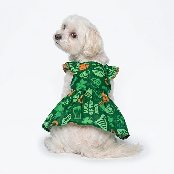 Fitwarm St Patricks Day Ruffle Dog Dress, Lucky Dog Clothes for Small Dogs Girl, Funny Pet Outfit, Green, Orange, Small
