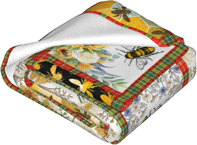 Bee Blanket Honey Bee Decor Throw Blankets Fleece Flannel Blanket Plush Lightweight Blanket Bees Themed Gifts Stuff for Women Men Boys Girls Adults Kids for Couch Sofa Bed 80"X60"