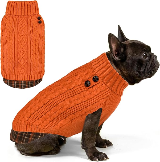 KYEESE Dog Sweater Soft Pullover Dog Sweaters for Small Dogs Girl Comfy Pet Coat for Fall Winter Cold Weather Stretchy Knitwear Cat Clothes with Gingham Patchwork Warm Turtleneck Small Dogs Sweater