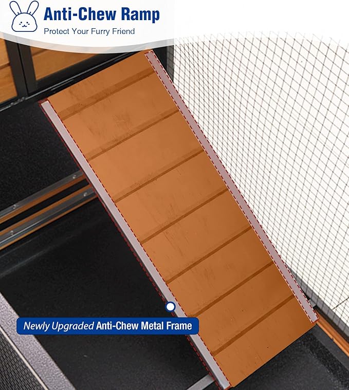 Large Rabbit Hutch Indoor with Chew-Proof Full Metal Frame, Bunny Cage Outdoor with 2-Story Guinea Pig Cages with 6 Wheels, 3 Pull-Out Trays, Waterproof Asphalt Roof, 62" L - Orange
