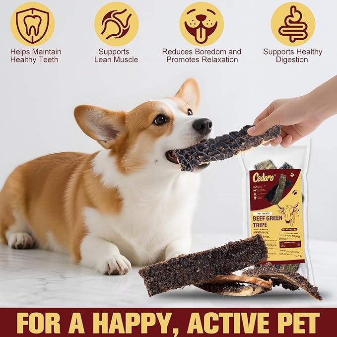 Green Beef Tripe for Dogs - Grass-Fed & Free-Range Dog Snacks, Air Dried Natural Dog Snacks High Protein for Puppies Adults Seniors
