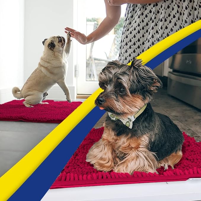 Muddy Mat® | Super Absorbent Door Mat Indoor, Microfiber Quick Dry Chenille Entryway Rug, Non-Slip Front Door Mat, Indoor Mats for Entryway, Machine Washable Pet Rug, Maroon 24" x 72"