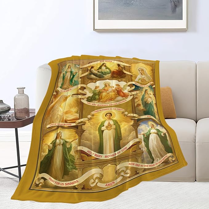 Virgin Mary Blanket Christian Faith Prayer Throw Inspirational Scripture Spiritual Catholic Religious Gifts for Women Girls Men Kids Adults Soft Cozy Plush Fluffy Fuzzy Fleece Decor 60''X80''