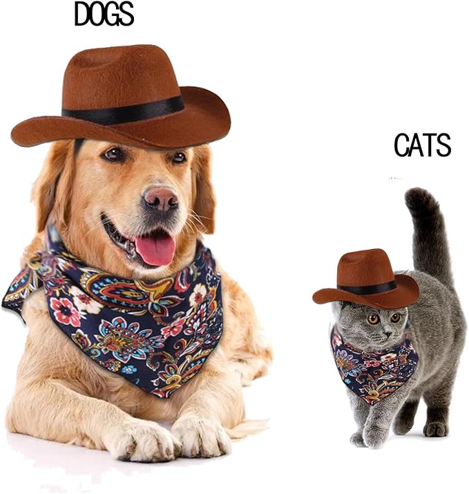 Halloween Costumes for Dogs Cat, Pet Cowboy Costumes Cosplay Hat,Retro Triangle Scarf Dog Hat,Sun Visor Outdoor Hat,Party Hat for Small Medium Dogs