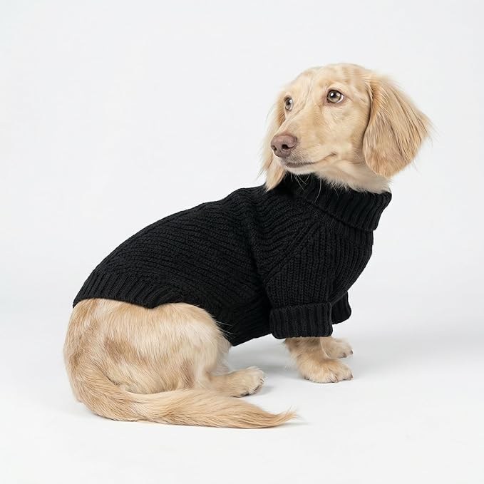 Fitwarm Dog Turtleneck Sweater, Thermal Knitted Pet Coat, Dog Winter Clothes for Small Dogs, Cat Apparel, Black, XL