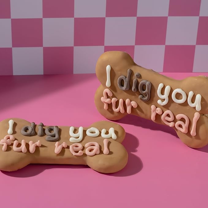 Wufers Dog Cookie – I Dig You Fur Real Bone – Decorated Crunchy Dog Cookie Bone, Great Gift or Treat to Show Your Love