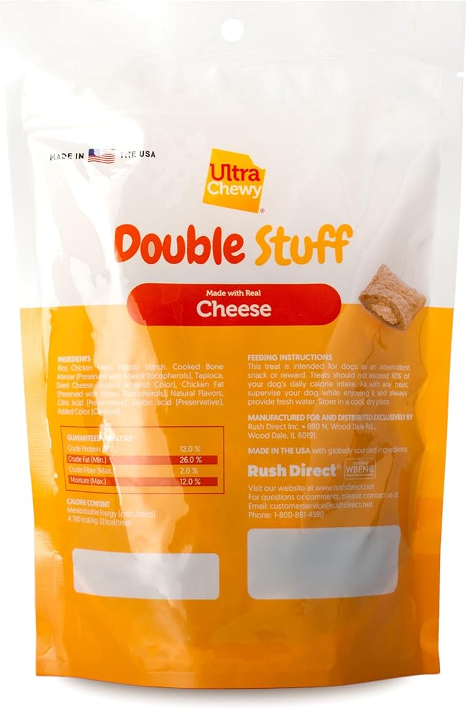 Ultra Chewy Double Stuff Cheese - Crunchy Dog Treats with Creamy Filling - Made in USA - Irresistible Flavor - Ideal for Medium/Large Dogs - 2 Packs