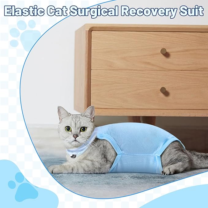 2PCS Blue Breathable Modal Cotton Cat Surgery Recovery Suit - Size M (Fits 4-8Kg), Elastic Lick-Proof Female Cat Onesie with Adjustable Collar, Pet Care for Spay Recovery & Weaning (M)