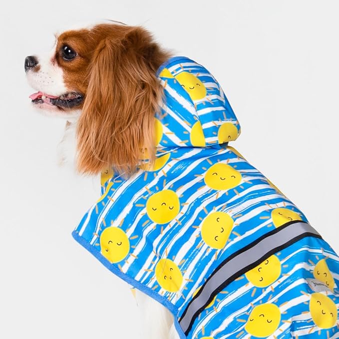 Fitwarm Stirped Sun Dog Raincoat, Waterproof Rain Jacket for Small Dogs Boy Girl, Reflective Puppy Poncho with Harness Hole, Packable, Adjustable, Blue, Yellow, White, XL