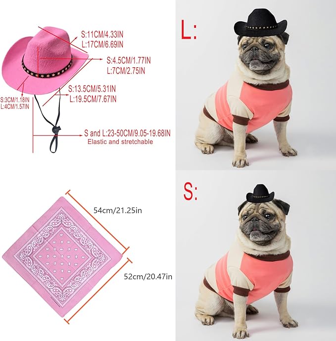 Dog Cowboy Hat Cat Cowboy Hat Mini Cowboy Hat for Dogs Cat Pet Cowboy Costume with Bandana Scarf Holiday Halloween Pet Party Decoration (Pink, Small)