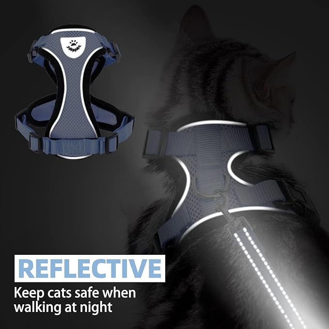 PUPTECK Cat Harness and Leash Set Escape Proof Reflective Cat Walking Harness Adjustable Soft Breathable Mesh Vest for Small Pets, Sky Blue, S