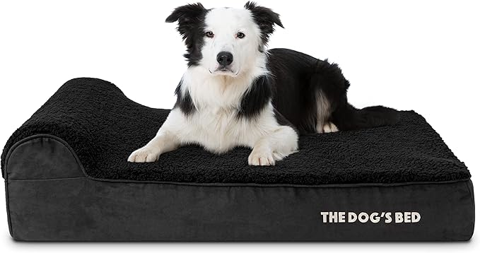The Dog’s Bed Orthopedic Memory Foam Dog Bed with Headrest, Calming Surface – CertiPUR-Certified Foam, Plush Fabric, Black Plush, Large, 6-Inch