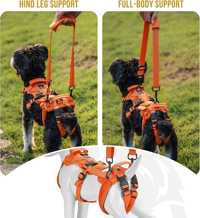 OneTigris Dog Lift Harness for Small Dogs XS, Dog Sling Carrier for Small Dogs, Full Body Lift Vest with Reflective Straps, Support Harness for Back Legs (Orange, XX-Small)